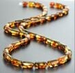 Men's Amber Necklace Made of Tube Shaped Cognac Color Amber