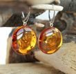 Amber Earrings Made of Button Shape Cognac Baltic Amber