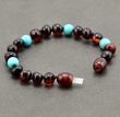 Children's Amber Bracelet Anklet Made of Cherry Amber and Turquoise