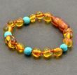 Children's Amber Bracelet Made of Baltic Amber and Turquoise