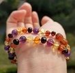 Children's Amber Necklace Made of Baltic Amber and Amethyst