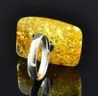 Adjustable Golden Color Baltic Amber Silver Ring