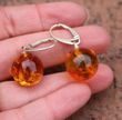 Amber Earrings Made of Dark Cognac Color Round Baltic Amber