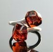 SPARKLING Adjustable Amber Silver Ring Faceted Cherry Color Amber