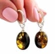 Amber Earrings Made of Oval Shape Amber With Bits of Flora