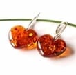 Amber Heart Earrings Made of Cognac Color Amber
