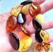 Amber Necklace Made of Flat Free Shape Multicolor Amber Beads 
