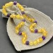 Children's Amber Necklace Made of Raw Amber and Amenthyst
