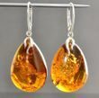 Large Amber Teardrop Earrings Made of Dark Cognac Amber