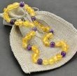 Amber Necklace for Children Made of Raw Amber and Amenthyst