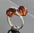 Adjustable Amber Silver Ring Faceted Free Form Cherry Color Amber