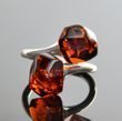 Adjustable Amber Silver Ring Faceted Free Form Cherry Color Amber