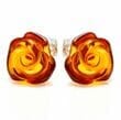 Carved Amber Rose Stud Earrings Made of Cognac Amber