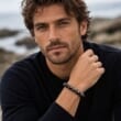 Men's Amber Bracelet Made of Black Matte and Polished Amber