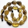 Amber Necklace Made of Flat Free Shape Green Color Amber Beads