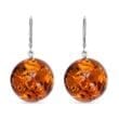 Amber Earrings Made of Dark Cognac Color Round Baltic Amber