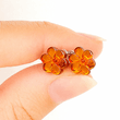 Flower Amber Stud Earrings Made of Cognac Color Amber