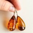Large Teardrop Amber Earrings  Made of Cognac Baltic Amber