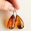 Large Teardrop Amber Earrings  Made of Dark Cognac Baltic Amber