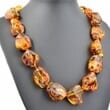 Large Amber Necklace Made of Natural Shape Cognac Color Amber Rocks