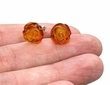 Small Carved Rose Amber Stud Earrings Made of Honey Baltic Amber