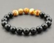 Men's Beaded Bracelet Made of Black and Marble Amber