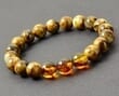 Men's Beaded Bracelet Made of Marble and Cognac Baltic Amber