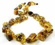 Green Amber Necklace Made of Large Free Form Shape Amber