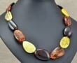 Amber Necklace Made of Flat Free Shape Multicolor Amber