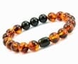 Men's Beaded Bracelet Made of Black and Cognac Color Amber