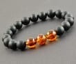 Men's Beaded Bracelet Made of Black Matte and Polished Cognac Amber