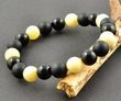 Men's Beaded Bracelet Made of Black and Butterscotch Amber