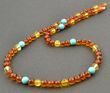 Amber Necklace Made of Baltic Amber and Turquoise