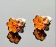 Flower Amber Stud Earrings Made of Cognac Color Amber