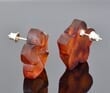 Carved Amber Flower Stud Earrings Made of Raw Dark Cognac Amber