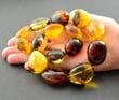 Large Amber Necklace Made of Multicolor Amber Beads