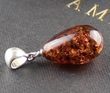 Small Teardrop Amber Pendant Made of Dark Cognac Baltic Amber