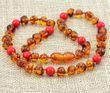 Children's Amber Necklace Made of Baltic Amber and Jadeite 