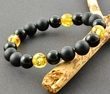 Men's Amber Bracelet Made of Black and Golden Color Amber. Unisex.