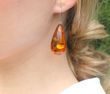 Large Teardrop Amber Earrings Made of Dark Cognac Baltic Amber