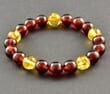 Men's Beaded Bracelet Made of Cherry Red and Lemon Amber