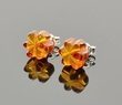 Small Carved Flower Amber Stud Earrings Made of Cognac Baltic Amber