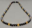 Men's Amber Necklace Made of Black and Honey Amber