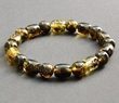 Mens Amber Bracelet Made of Dark and Light Green Amber