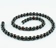 Men's Beaded Necklace Made of Black Matte and Polished Amber 
