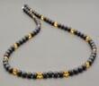 Men's Amber Necklace Made of Black and Honey Amber