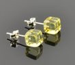 Small Cube Amber Stud Earrings Made of Clear Lemon Baltic Amber