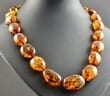 Large Amber Necklace Made of Oval Cognac Color Amber 
