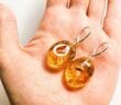 Amber Earrings Made of Honey Amber With Bits of Flora