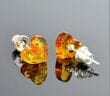 Amber Heart Stud Earrings Made of Light Cognac Color Amber